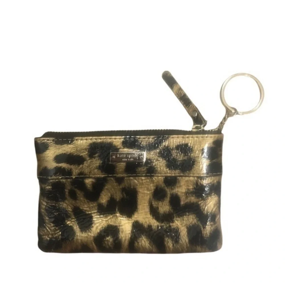 Kate spade animal print patent leather bow keyring coin purse bag